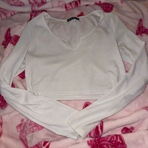 SHEIN Cream Long Sleeve Crop Top